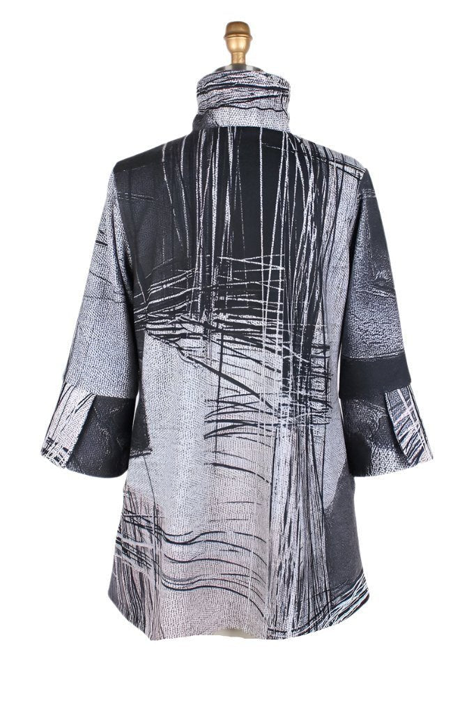 Damee Abstract Art-Print Button Front Coat in Greys & Black - 4843 - Size XL Only!