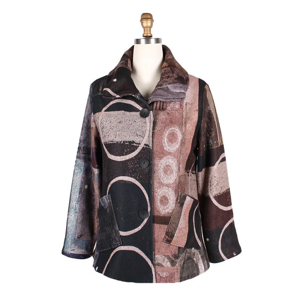 Damee Circle Print Flannel Car Coat in Brown/Multi - 4848