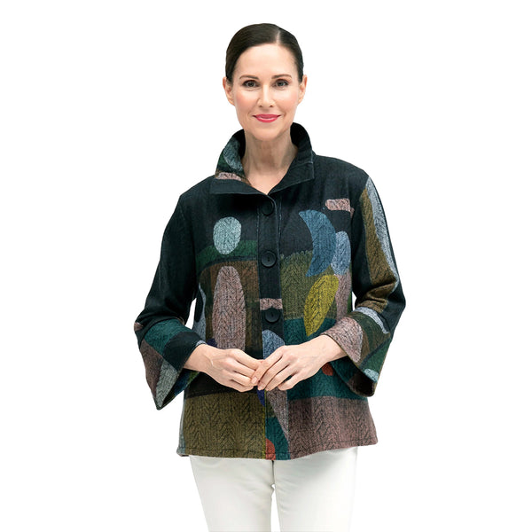 Damee Moons Geometric-Print Sweater Jacket in Earth Tones - 4857
