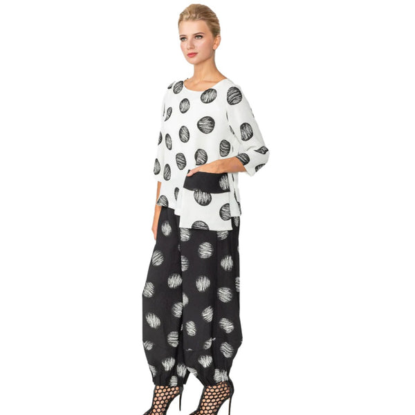 Polka-Dot Print Harem Pant in Black/White - 4863P-BK