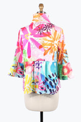 Abstract Vibrant Watercolor-Print Jacket - 4868-PNK - Size XS & XXL Only!