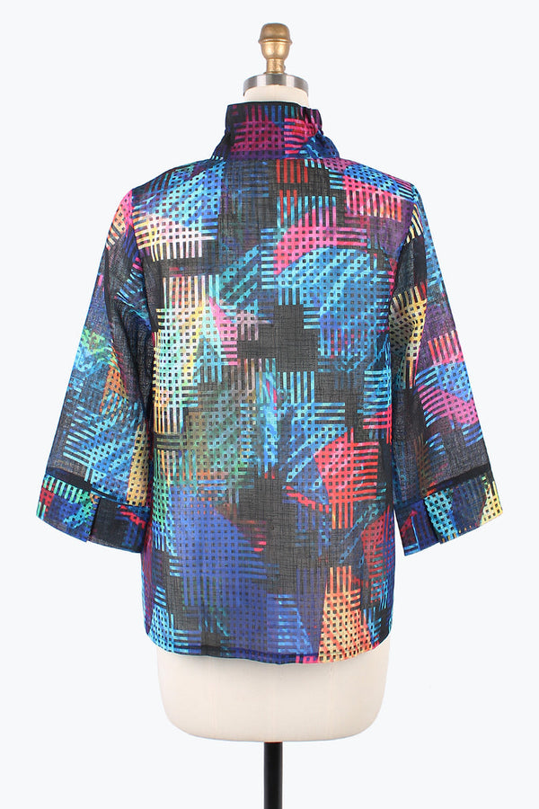 Damee Grid Art-Print Sheer Multicolor Jacket  - 4873