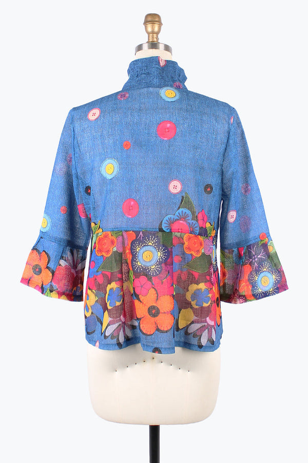 Damee Flowers & Buttons Print Peplum Jacket - 4882