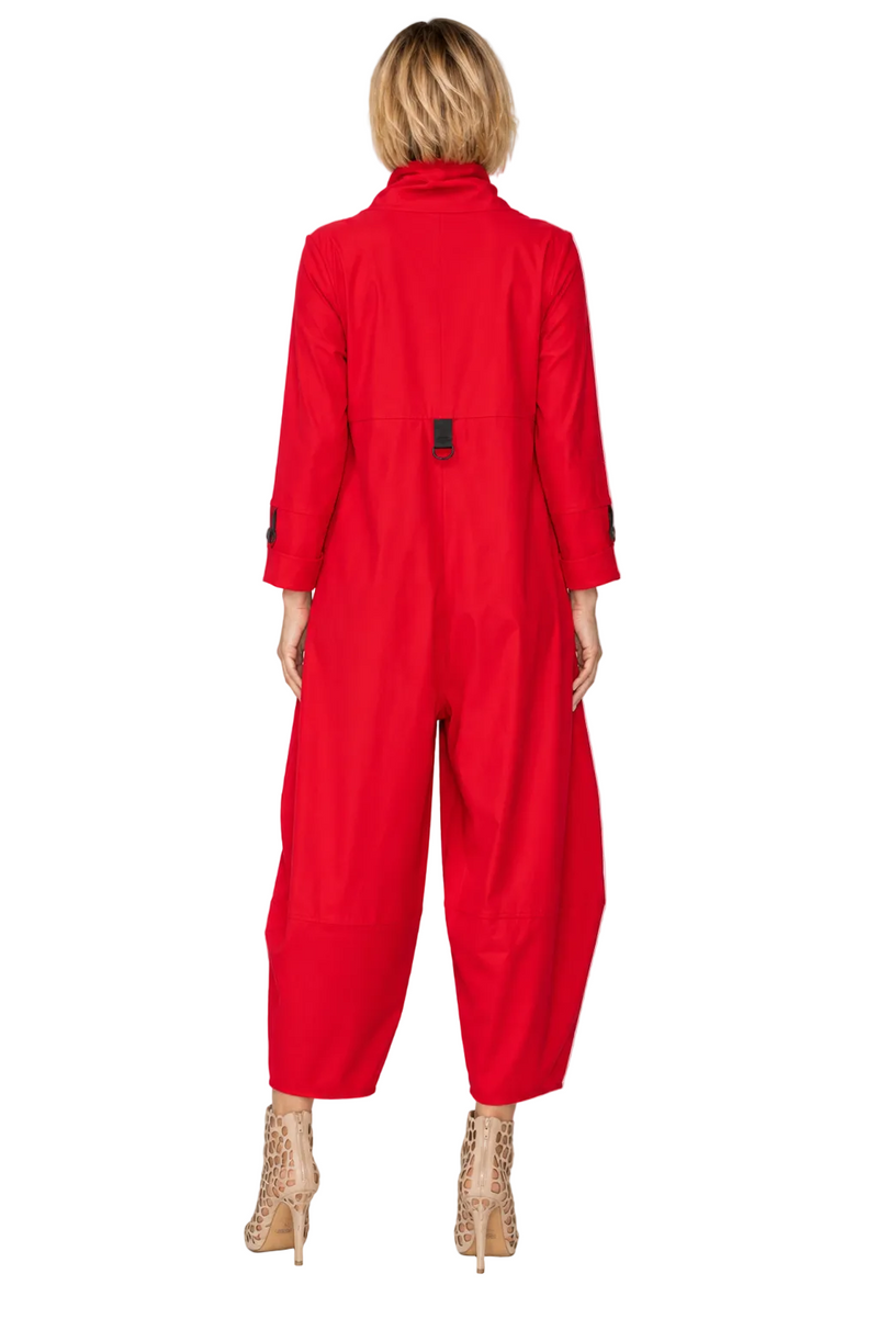 Zip-Front Cropped-Leg Jumpsuit in Red - 3297JS-RD