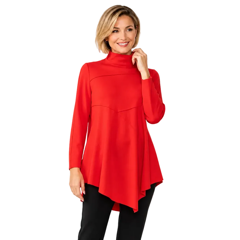 Soft Knit Asymmetric Tunic in Red - 4759T-RD