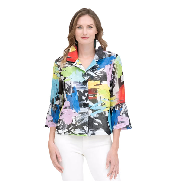 Brushstroke-Print Short Bell Sleeve Jacket- 4892