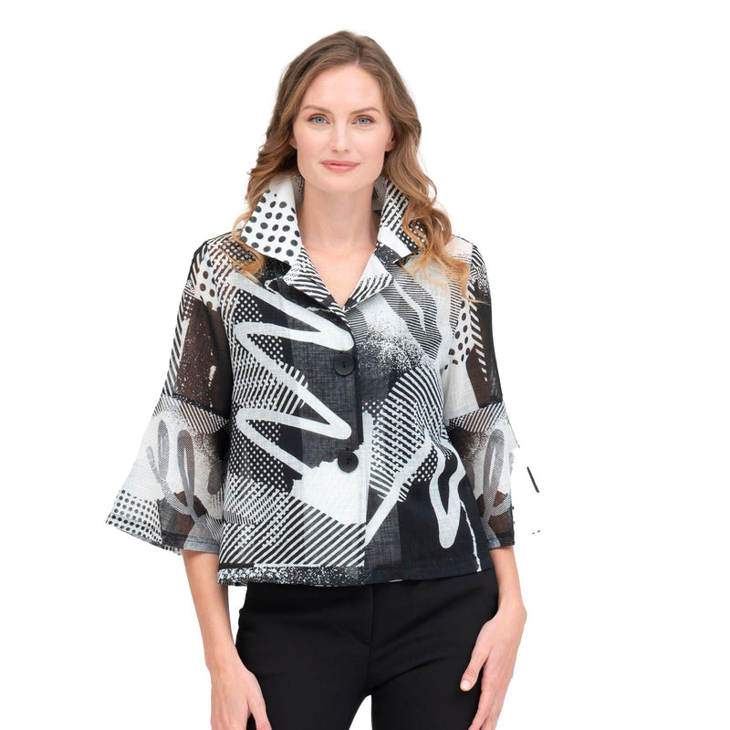 Damee Abstract-Print Short Button Front Jacket - 4893
