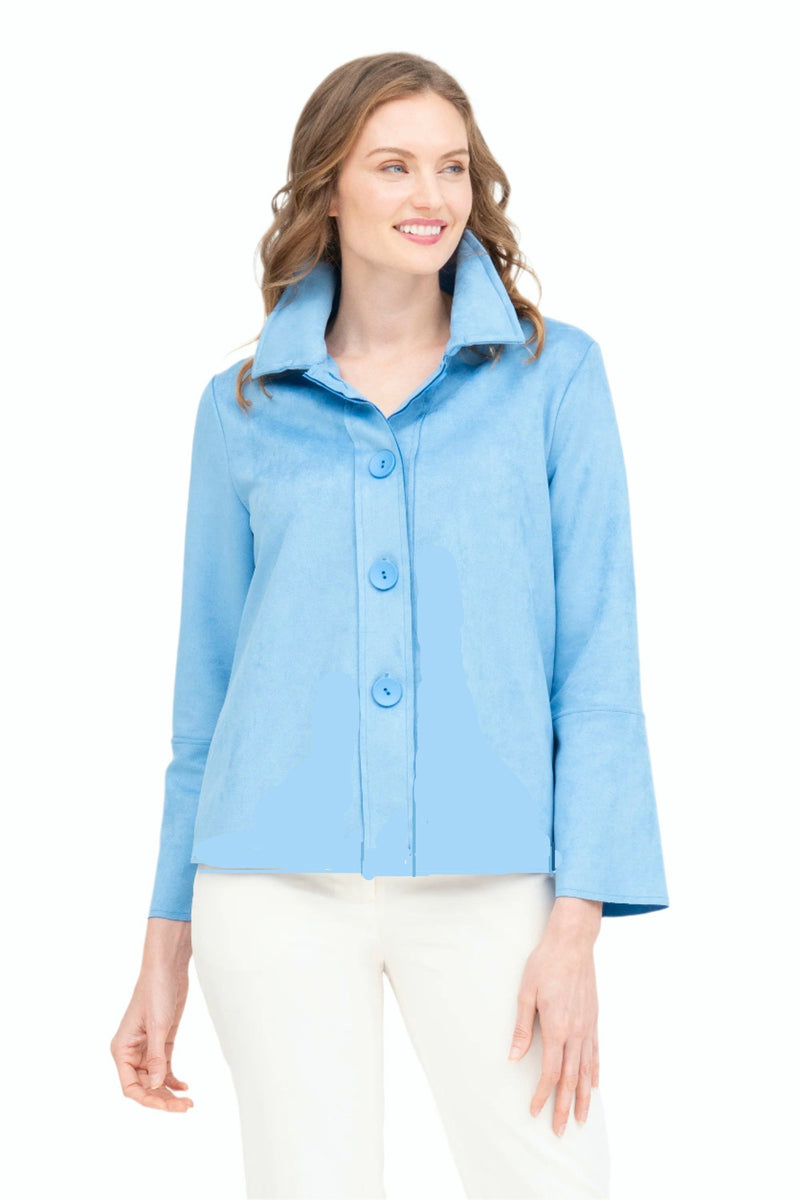 Microsuede Button Front Jacket in Cornflower Blue - 4896-BLU