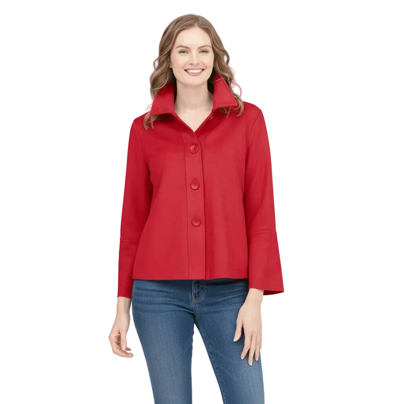 Microsuede Button Front Jacket in Red - 4977-RD