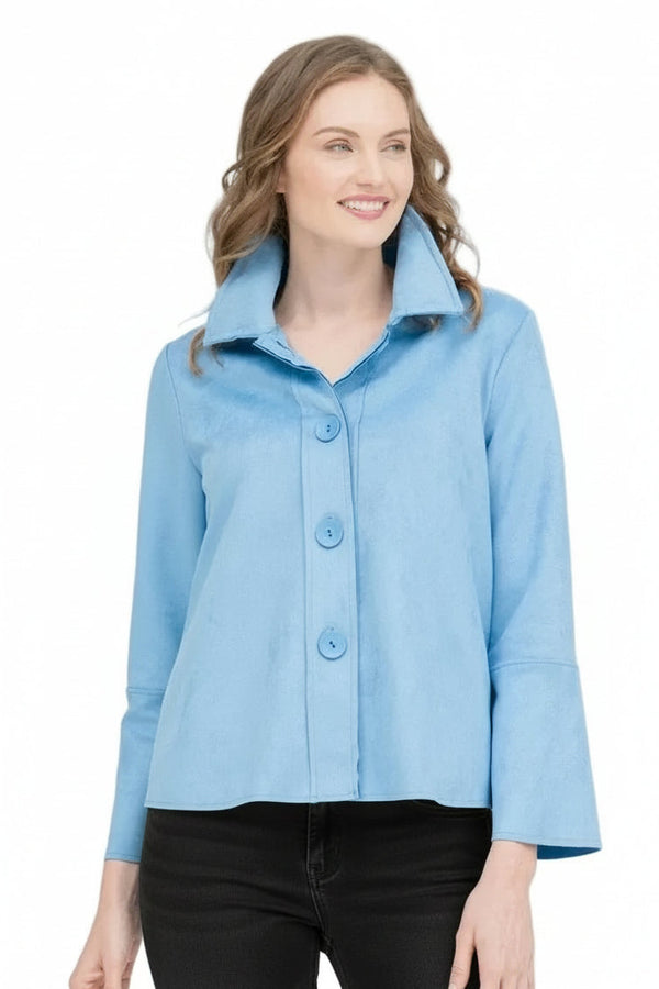 Microsuede Button Front Jacket in Cornflower Blue - 4896-BLU