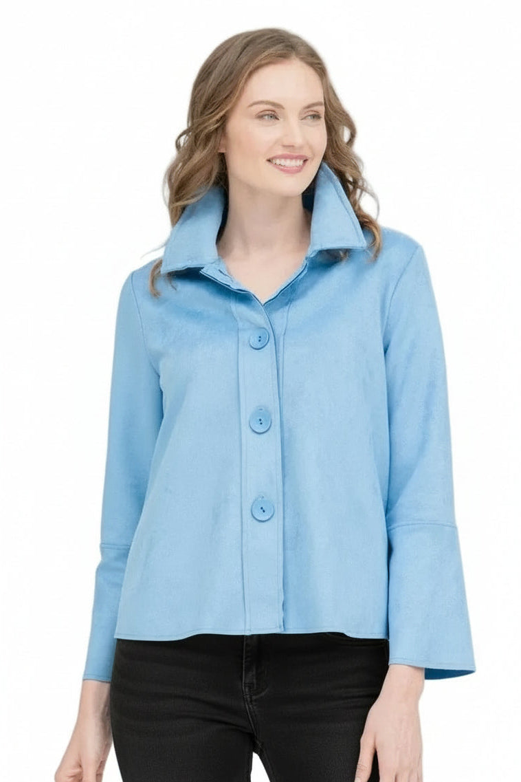 Microsuede Button Front Jacket in Cornflower Blue - 4896-BLU