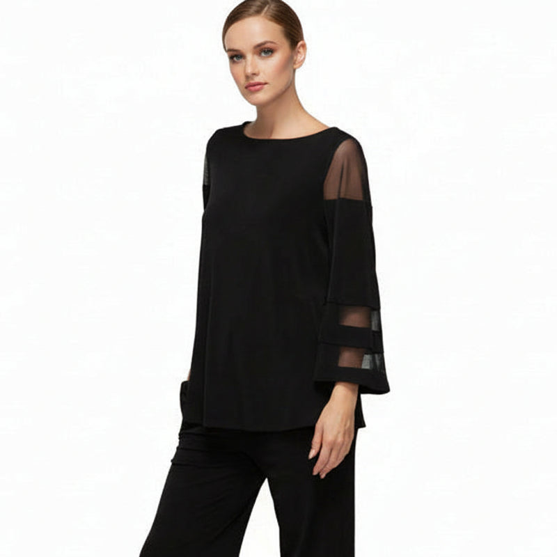 Mesh Trim Palazzo Pant in Black - 4857P- BLK