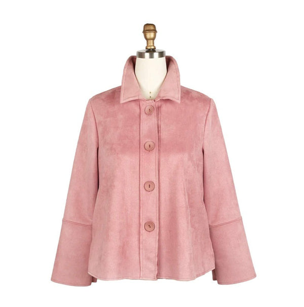 Microsuede Button Front Jacket in Pink - 4896-PNK