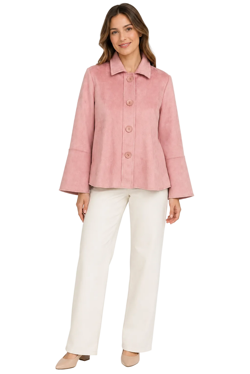 Vegan Suede Button Front Jacket  - 4896-PNK