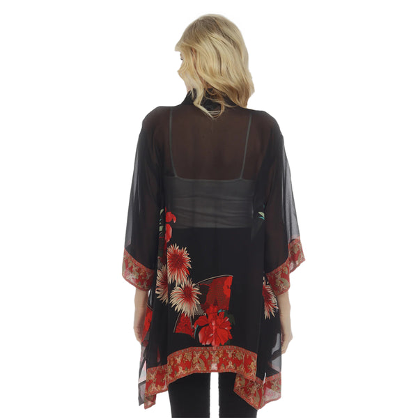 Citron Sheer Red Chrysanthemum Kimono - 0917-CB