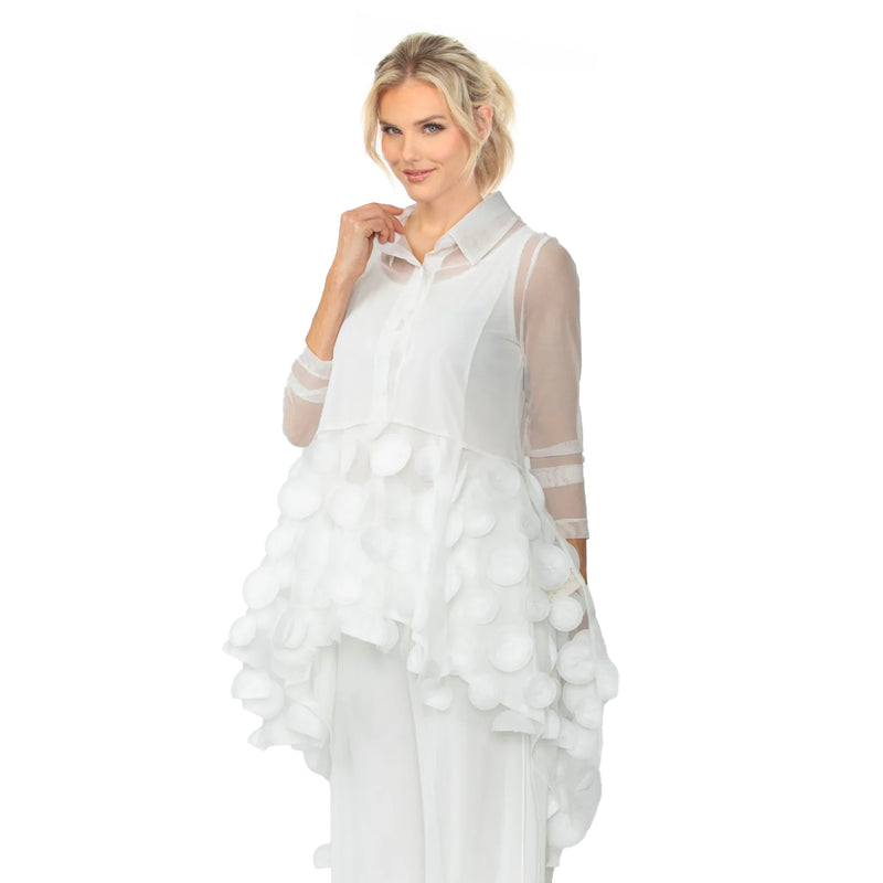 3D Polka-Dot High-Low Tunic Blouse in White - 6471T-WHT