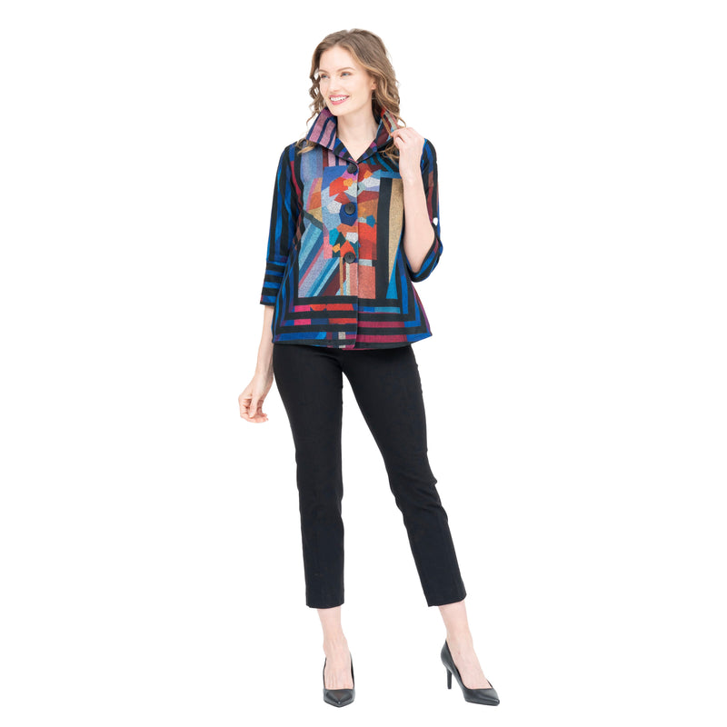 Damee Modern Art-Print Flannel Jacket in Multicolor - 4921