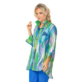 Just In! Abstract Linear Hi-Low Blouse in Blue - 7079J