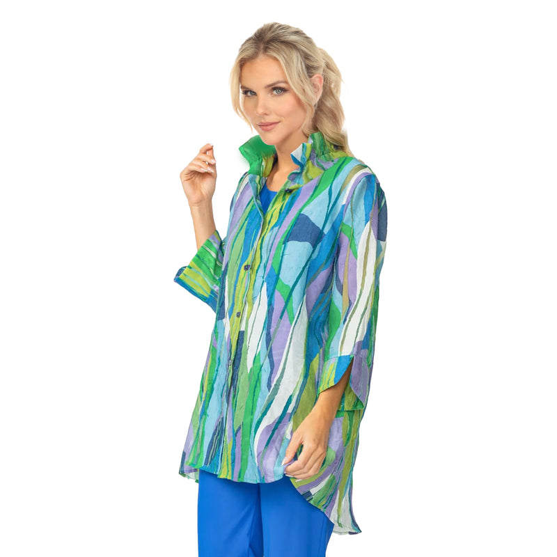 Just In! IC Collection Abstract Linear Hi-Low Blouse in Blue - 7079J