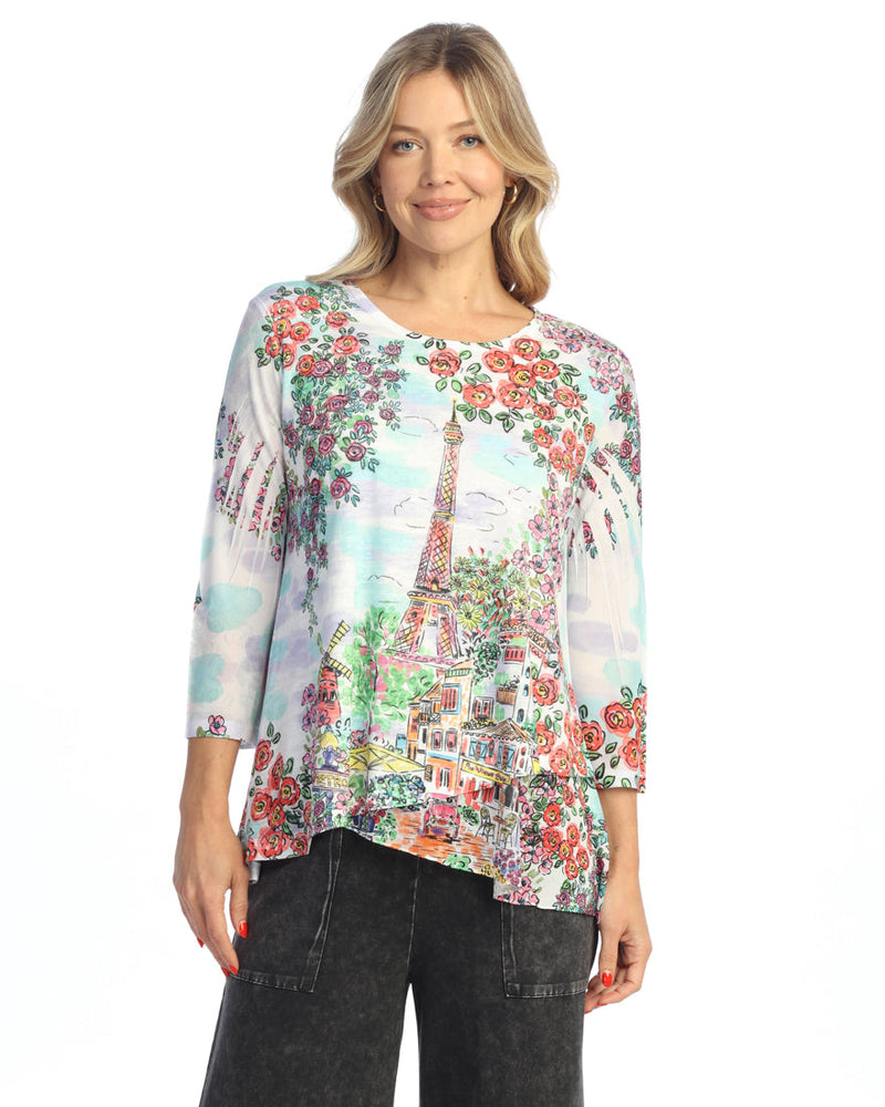 "Paris Cafe" Burnout Tunic with Mesh Contrast - 49-2056