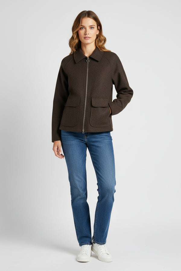 Soft Felted Zip Jacket in Chocolate - 4901-BRN - Sizes L & XL