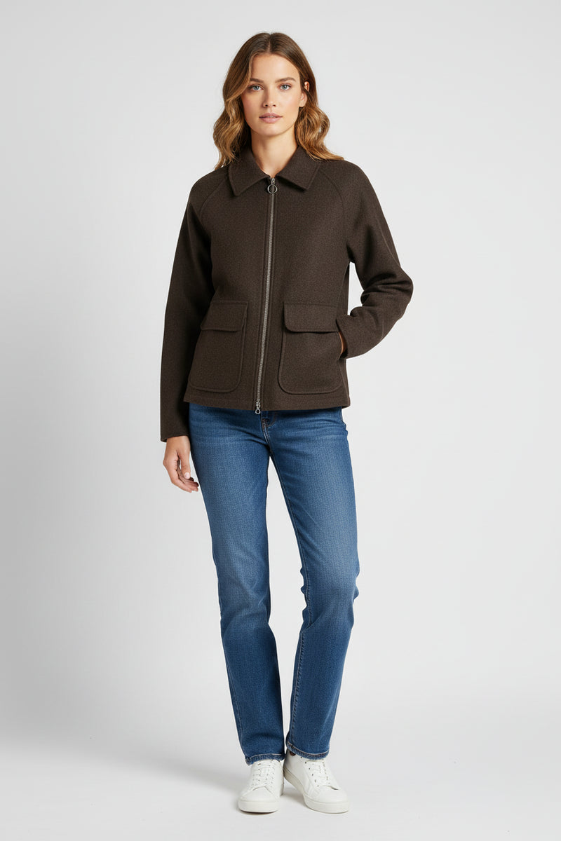 Soft Felted Zip Jacket in Chocolate - 4901-BRN - Sizes L & XL