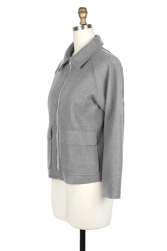 Zip-Front Pocket Jacket in Soft Grey - 4901-GRY
