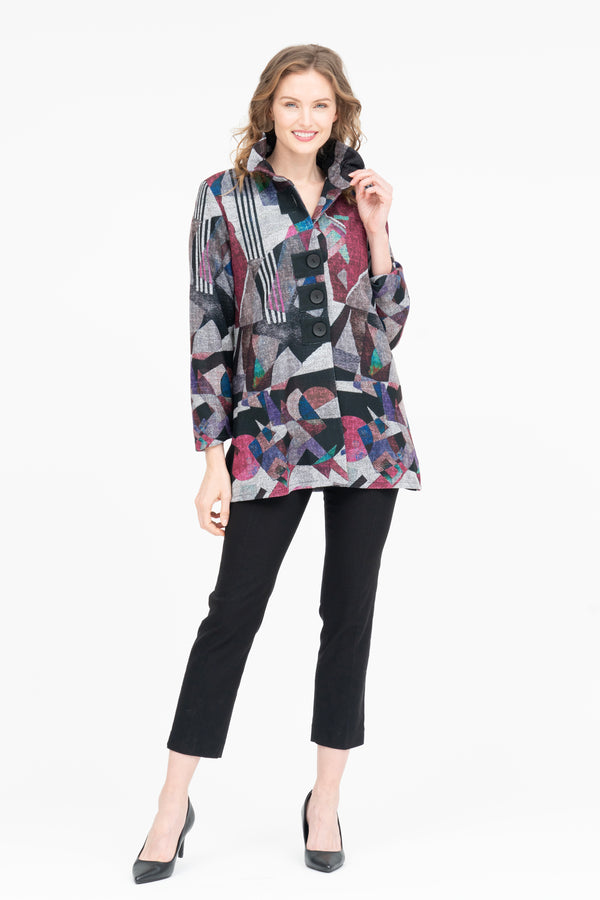 Modern Art-Print Button Front Coat in Multi - 4907