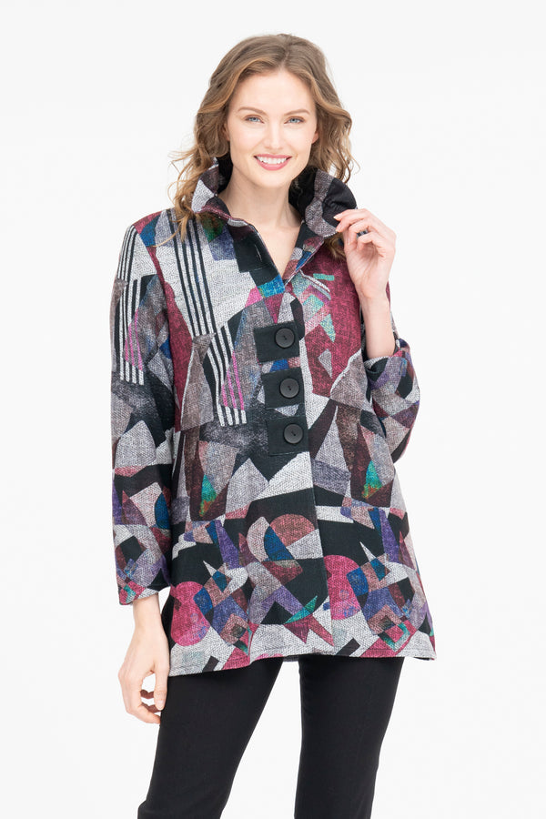 Modern Art-Print Button Front Coat in Multi - 4907