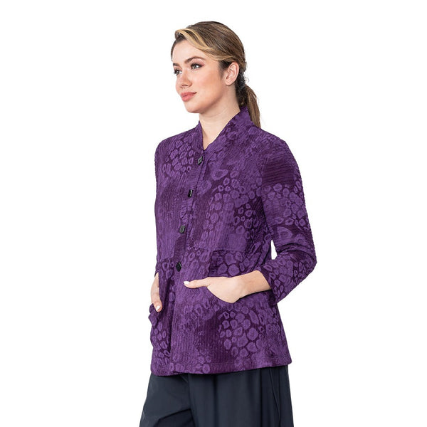 IC Collection Textured Dot Print Button Front Jacket in Plum - 4913J-PLM