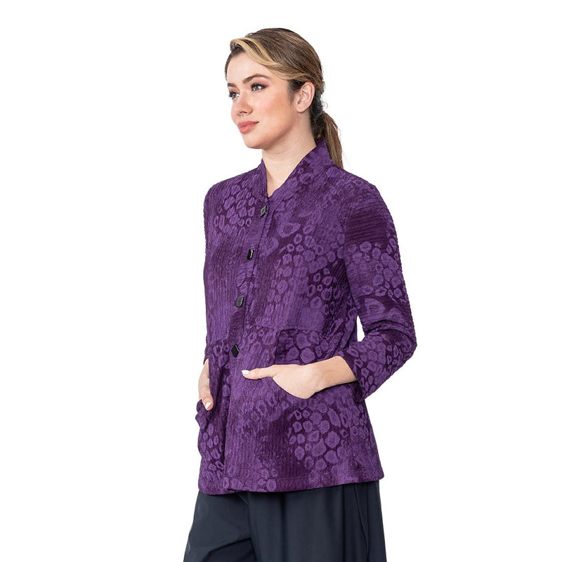 IC Collection Textured Dot Print Button Front Jacket in Plum - 4913J-PLM