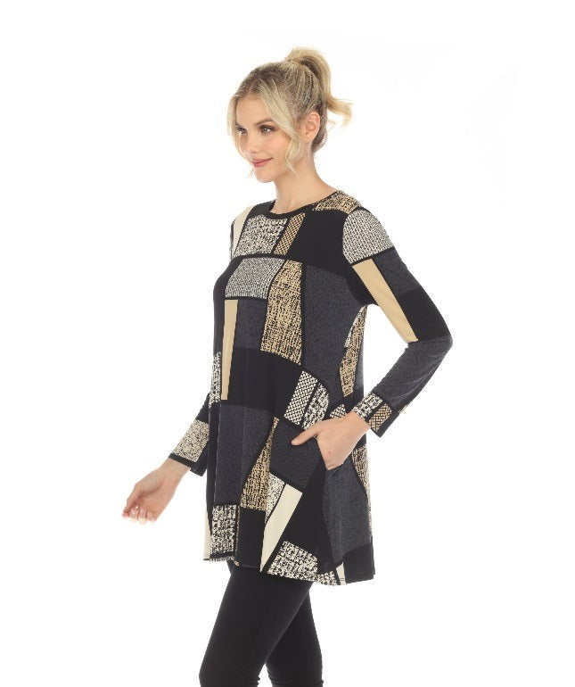 IC Collection Colorblock Tunic in Taupe/Multi - 4921T-TP - Size XL Only!