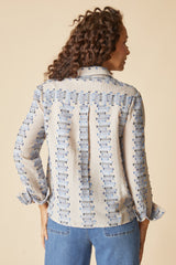 Embroidered Cotton Striped Shaped Hem Shirt - 49224