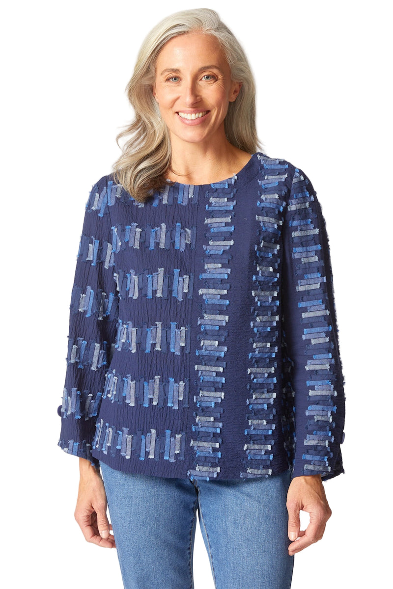 Embroidered Cotton Button Back Pullover - 49232