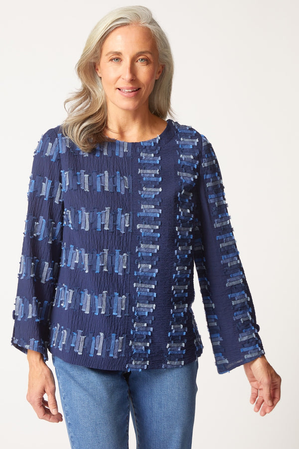 Embroidered Cotton Button Back Pullover - 49232