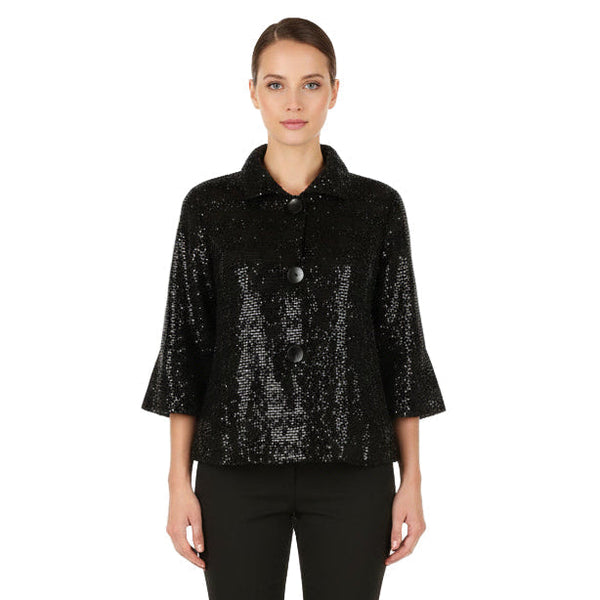 Sequin Striped Short Jacket in Black - 4929