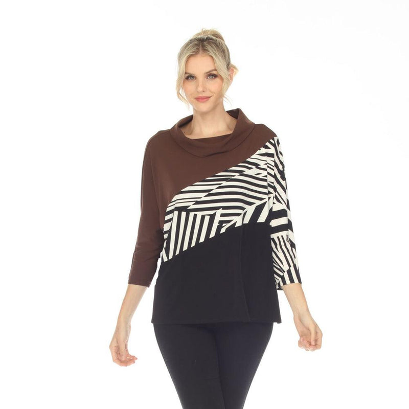 IC Collection Colorblock Zebra-Print Tunic Top in Brown - 4931T-BRN