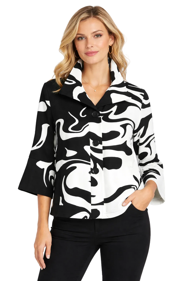 Marble Swirl Print Jacket in Black & White - 4938-WT - Size M Only!