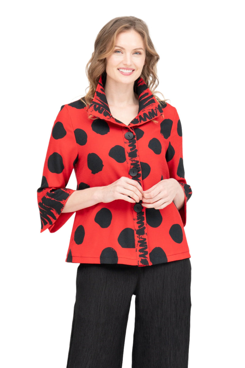 Damee NYC Dots & Scribbles Short Jacket in Red & Black - 4939-RD