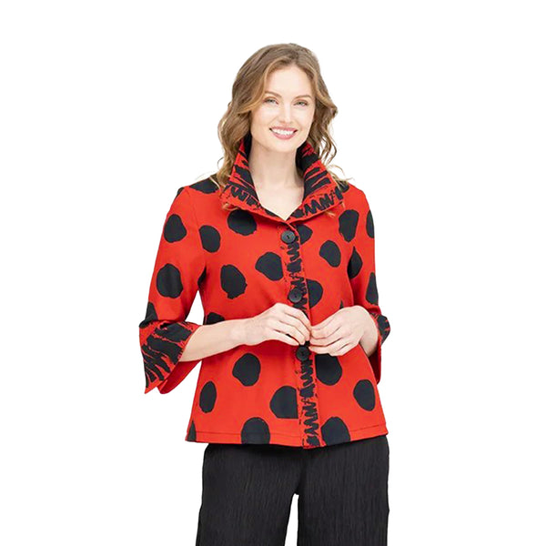 Dots & Scribbles Print Jacket in Red - 4939-RD