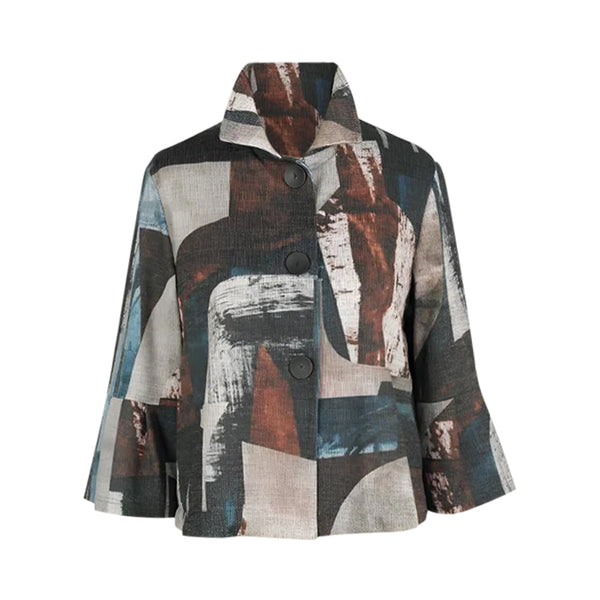 Abstract Modern Art Print Jacket - 4943-BRN - Size L Only!