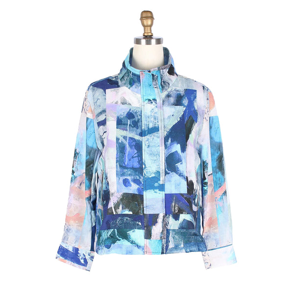 Abstract-Print Biker Jacket in Reflective Jewel Tones - 4954