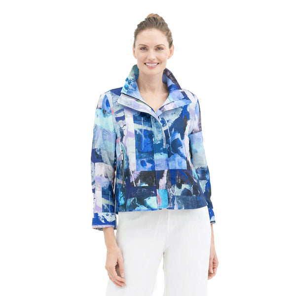 Abstract-Print Biker Jacket in Reflective Jewel Tones - 4954