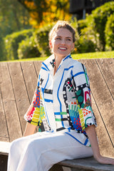Geometric Art-Print Jacket in Multi on White - 4955