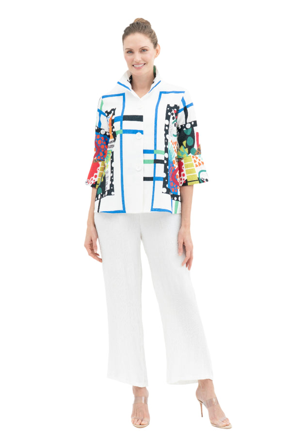 Geometric Print Jacket in Multi on White - 4955