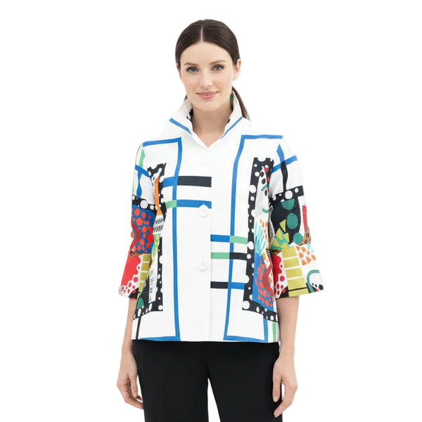 Geometric Art-Print Jacket in Multi on White - 4955