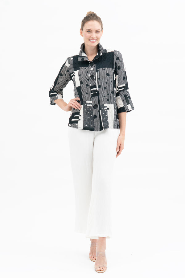 Mixed-Print Seersucker Button Front Jacket  - 4958-B/W