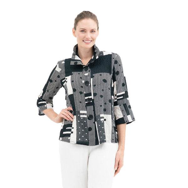 Mixed-Print Seersucker Button Front Jacket  - 4958-B/W