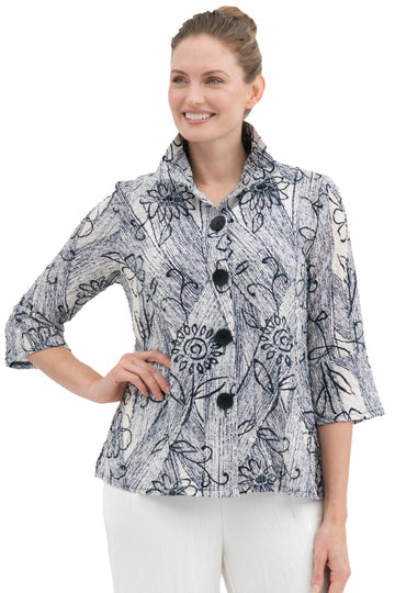 Floral Seersucker Jacket in Navy - 4959-NVY