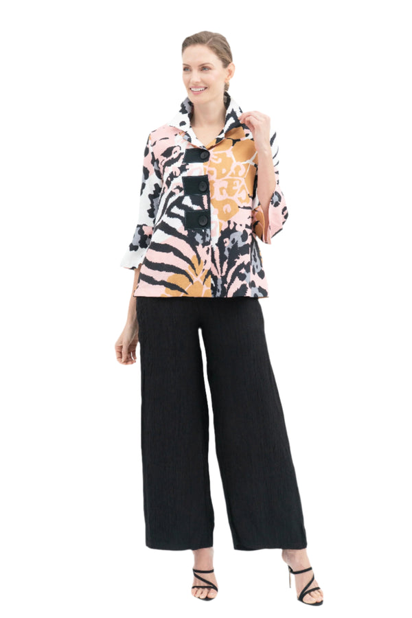 Chic Pink Animal Print Button Front Jacket - 4960-PNK